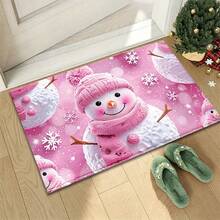 1pc Joyful And Cute Pink Snowman And Snowflake Pattern Microfiber Bath Rug,Non‑Slip Soft Bathroom Mat,Water‑Absorbent Doormat,Machine Washable,For Bedroom,Kitchen,Entryway,Indoor & Outdoor Use,Home Decor,Perfect Holiday Party Gift,Winter Decoration - A - View 10