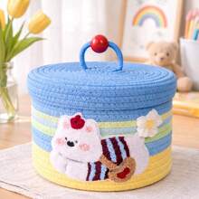 Cotton Rope Storage Basket With Lid, Dustproof Desktop Storage Bin, Creative Woven Organizer For Snacks Sundries, Household Home Storage Container, Random Style Sent - Multicolor - View 13