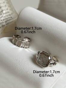 2pcs Old Money Style Casual Fashion Geometric Ring Set Suitable For Women's Daily Commute Wear - Silver - View 2