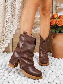 Women's Loose Ankle Boots, Low Heel Loose Ankle Boots, Comfortable Fit, Soft Casual Wear - Brown - View 6