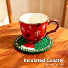 1pc Handmade Crochet Christmas Coaster, Cute Knitted Cup Mat, Insulated Table Pad For Coffee Tea Mug, Xmas Decor Gift For Girls, Winter Birthday Holiday Small Present, Desktop Tabletop Decoration - Multicolor - View 3