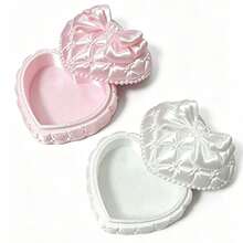 1pc Princess Style Heart-Shaped Satin Large Capacity Jewelry Storage Box, 3D Bow Pearl Quilted Diamond Pattern Jewelry Box, Lolita Girl Heart Portable Ring Earring Dust-Proof Box, Cosmetic Storage, Makeup Brush Box, Large Capacity Makeup Box, Accessory Storage Box, Exquisite Desktop Decor, Creative Birthday Valentine's Day Gift For Girlfriend Best Friend Holiday - Multicolor - View 14