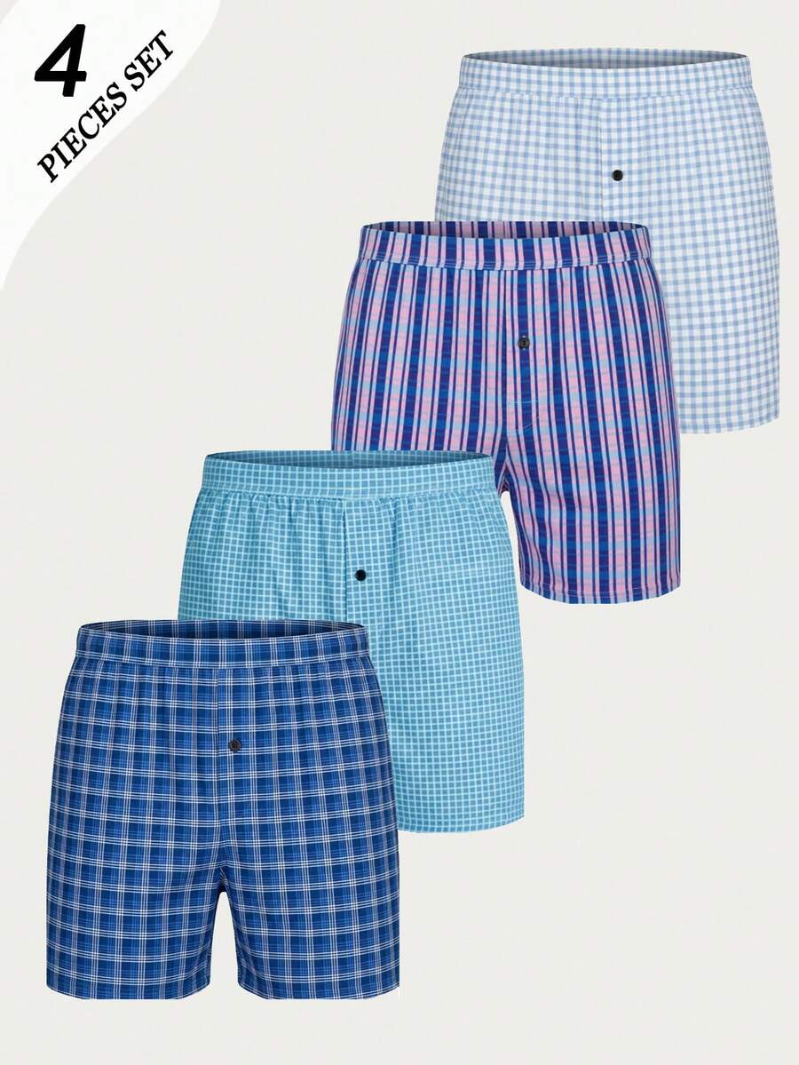 4pcs Men's Boxer Briefs Fashion Print Design Casual Home Sleep Shorts Travel Hot Spring Beach Pants Soft Wearable Sports Shorts - Multicolor - View 1