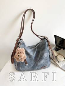 1 Solid Color Zipper Decoration Large Capacity PU Material Women's Bag,Fashionable And Versatile, Simple,Multifunctional Shoulder Crossbody Bag - Dusty Blue - View 1