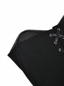 Yuwenier Solid Color Strapless Sweetheart Corset Top Ruffle Layered Skirt Matching Set Boned Shapewear Halloween Party Club Outfits For Women - Black - View 7