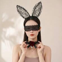 1PC/2PCS/3PCS Sexy Personalized Lace Bunny Girl Headband, Bell Rose Flower Choker, Eye Mask Set, Suitable For Dance Party, Stage Performance COS Costume, Halloween, Easter, Daily Wear - White - View 5