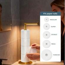 1pc Durable Metal Toilet Paper Holder Stand, Space-Saving Countertop Tissue Roll Organizer, Rustproof Easy-Clean Rack For Bathroom Kitchen Vanity Nightstand, Home Essentials - Gold - View 11