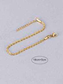 1pc Stainless Steel 18K Gold Plated Twisted Rope Chain Bracelet, Minimalist Sporty Fashion For Men, Suitable For Hip-Hop And Street Dance - Gold - View 7