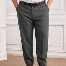 Officeau Men's Plus Size Stretch Dress Pants, Wide Leg, Elastic Fabric, Suitable For Casual Daily Wear - Dark Grey - View 4