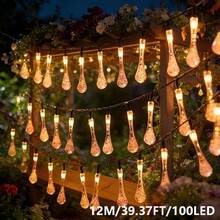 Atmospheric Warm Light Solar Water Drop String Lights, Available In 5M20LEDs, 7M50LEDs, 12M100LEDs, Crystal Clear Water Drop Pendant With Transparent Design, Warm Light Penetrating Water Drop Shell, Soft And Gentle Light Effect, Fresh And Natural Visual Experience. Solar Powered Design, Collects Sunlight During The Day, Automatically Lights Up At Night, No Wiring Required, Easy Installation, Just Hang It Up. Multiple Lighting Modes For Customization - Solar Water Drop String Lights - View 13