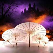 Multi-Piece Set, Various Sizes, Handmade Traditional Bridal Parasols, Halloween, Wedding Decor Accessories, Elegant Photography Props And Party Supplies. - White - View 1