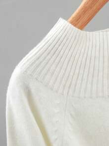 BYGOUBY Autumn/Winter Fashion Women's Cold Shoulder Long Sleeve Knit Sweater, Casual Ribbed Trim Pullover, Soft And Comfortable - White - View 9