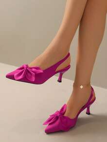 Sandalias de tacón alto con punta cerrada, estilo francés. Nuevos zapatos planos delicados para damas de primavera, zapatos planos de punta puntiaguda sin talón - Rosa Fucsia - Ver 4
