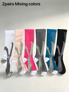 2 Pairs/Pack Unisex Professional Grade Compression Socks, Knee-High Compression Socks For Outdoor Sports, Fitness, Marathon, Running - Multicolor - View 23