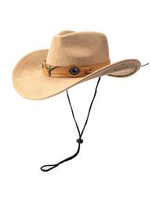 1pc Vintage Women's Western Cowboy Hat, Shiny Rhinestone, Faux Leather Hat Band With Metal Decoration, Anti-Suede, Windproof Rope Design, Animal Pattern, Winter, Holiday Party, Vacation Wear - A - View 7
