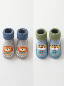 2 双婴儿袜子，防滑爬行袜，适合 0-3 岁新生儿，柔软宽松 - 彩色 - 查看 56