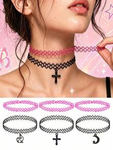 2pcs/Set Tattoo Choker Necklace, Y2K Elastic Jewelry, Flexible Elastic Plastic Material, Stretchable Up To 18 Inches, Skin-Friendly, Halloween Gift - 2pcs - View 1