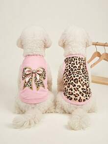 PETSIN 2pcs/Set Leopard Print Elegant Bow Funny Print Pet Vest, Physical Anti-Flea Reduce Shedding Insulation Breathable Dog Vest Suitable For Small & Large Dogs, Indoor & Outdoor - Multicolor - View 2