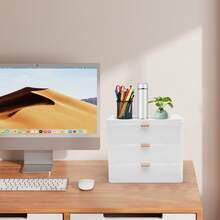 Quiltern Desktop Storage Box, Desktop Drawers, Desktop Storage Organizer With Drawer, Drawer Organizer, Desktop Office Organizer, For Storing Books, Jewelry, Cosmetics, Snacks, Sundries, White (3 Layers) - A - View 3
