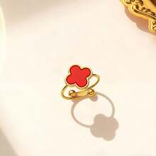 Hasbro VCA Luxury Single Clover Women's Ring, Stainless Steel Lucky Clover Open Adjustable Ring, Multi-Color Enamel And Shell Clover Ring, Daily Wear Women's Jewelry Gift - Style Random - View 6