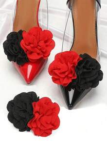 2026 New Dual-Color Patchwork Bubble Crepe Handmade Rolled Flower High Heel Shoe Flower Suitable For Corsage Shoe Flower Handmade DIY 3D Floral Decoration Accessories - Red and Black - View 1