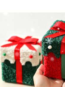 1pc Premium Thick Velvet Christmas Apple Gift Box, Highly Attractive Candy Storage Empty Box, Holiday Gift Packaging Box - Multicolor - View 2