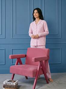 Joivida 2pcs Set Piyama Wanita Longgar Nyaman Bernapas Atasan Lengan Panjang dan Celana Panjang - Berwarna merah muda - View 6