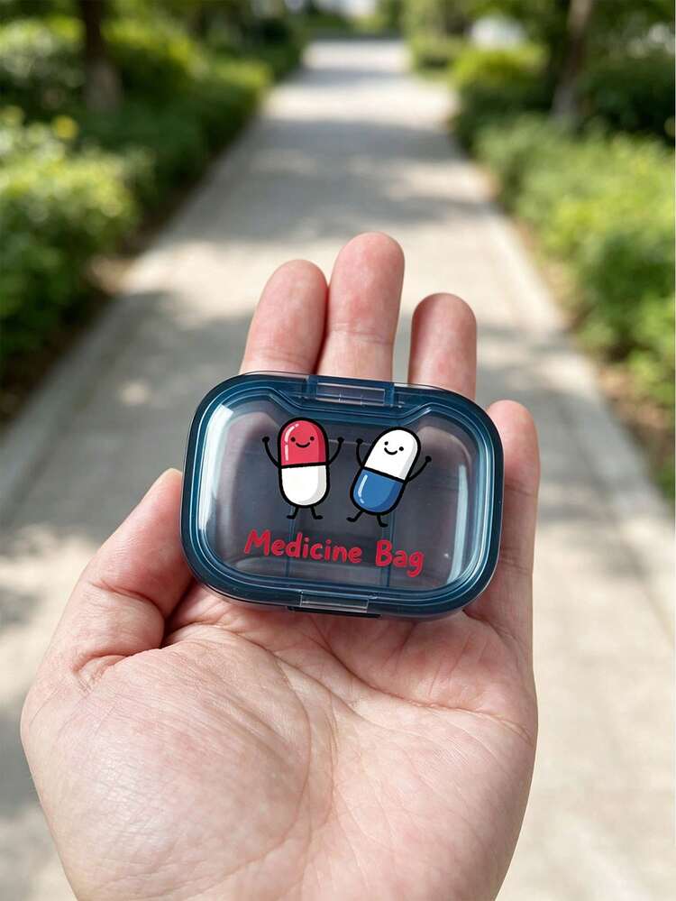 Vigour Summer Cute Cartoon Capsule Print Portable Pill Box, Mini Pill Box, Travel Vitamin Tablet Storage Organizer, Home & Outdoor Medical Storage Accessory - Multicolor - View 2