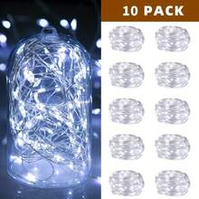 10入 2M 20LED 銅線仙女串燈，暖白色與彩色，3種燈光模式（常亮、慢閃、快閃），含3顆LR44電池，花束禮盒包裝室內居家派對節日裝飾，聖誕居家聖誕樹臥室裝飾燈 - 銀色 - 查看 15