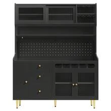 Flieks Highboard With Adjustable Shelves & LED Lights, Freestanding Storage Unit For Living Room Kitchen Dining, Tall Cabinet With Wine Rack, Dimensions 145x39x171cm - Black - View 10