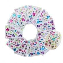 Rainbow 3D Glitter Gem Stickers, Bright Heart & Star Sequin Stickers, Self-Adhesive Rhinestone Design, Suitable For Makeup, Clothing, Multi-Color Diamond Face Decor, Perfect For Valentine's Day, Holiday Party Events - Multicolor - View 9