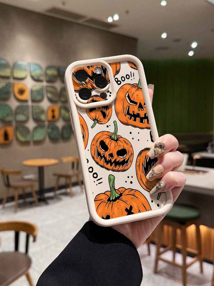 1 ốp lưng điện thoại chủ đề Halloween vẽ mặt ma bí ngô, chống trượt chống rơi, chống sốc bao phủ toàn diện, phù hợp cho iPhone 18 17 Pro Max/17/17 Pro/16 Pro Max/16/16 Pro/15 Pro Max/15 Pro/15/14 Pro Max/14 Pro/14/13 Pro/13/12 Pro/12/11/13 Pro Max/XR - Màu be - Xem 1