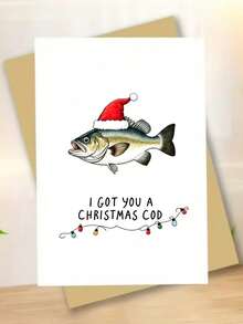 I Got You A Christmas Cod Pun Greeting Card, Funny Fish Wearing Santa Hat Xmas Card, Humor Sea Animal Holiday Card, Christmas Pun Gift Card For Fisherman - One Size Fits All - View 5