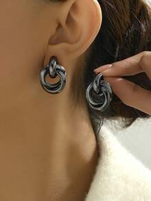 1 Pair Golden Fashion Three-Ring Non-Allergic Comfortable Punk - Gold - View 15