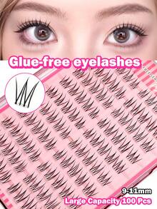 Sibeuna 100pcs Self-Adhesive False Eyelashes, Manga Eyelashes, Angel Eyelashes Cluster False Eyelashes, Pre-Glued Eyelashes, Doll Eye Structure, Create Anime Style, Suitable For Daily Eye Makeup, Autumn New Arrival - C - View 1