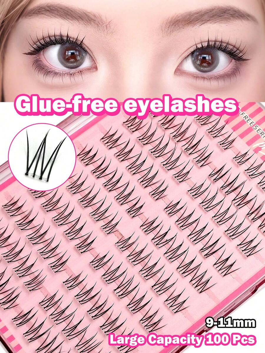 Sibeuna 100pcs Self-Adhesive False Eyelashes, Manga Eyelashes, Angel Eyelashes Cluster False Eyelashes, Pre-Glued Eyelashes, Doll Eye Structure, Create Anime Style, Suitable For Daily Eye Makeup, Autumn New Arrival - C - View 1