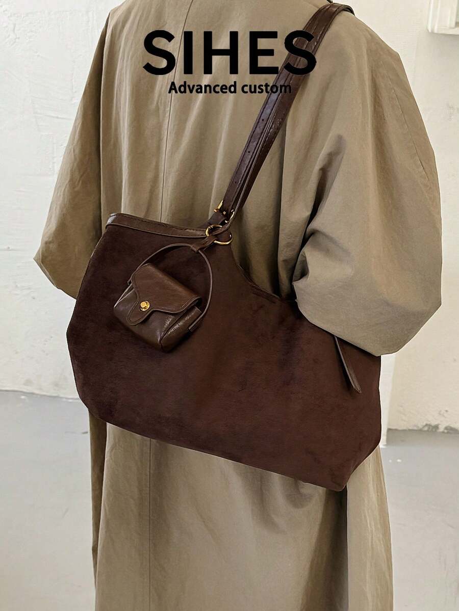 1 buah Tas Ransel Wanita Baru Bahan Suede Warna Polos, Tas Selempang, Tas Tote Kapasitas Besar yang Modis, Penutup Magnetik, Pegangan Ganda, Cocok untuk Bepergian, Berbelanja, Kencan, Berbelanja