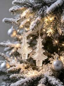 Clear Beaded Christmas Tree Hanging Ornament With Attached Hanging Rope, Glossy Transparent Christmas Tree Shaped Pendant, Suitable For Christmas Tree Decoration, Holiday Party, Table Centerpiece, Window Display, Holiday Home Decor, Christmas Photo Props, Classic Winter Holiday Ornament, Enhancing Christmas Atmosphere - Christmas Tree Ornament - View 6