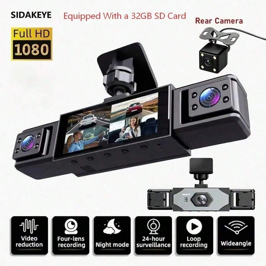 Dash Cam, 4-Channel Black Box Dash Cam, Car Dash Cam, Left/Right/Front/Rear Camera, Wide Angle, Adjustable Lens, Loop Recording, Night Vision, 150mAh Battery