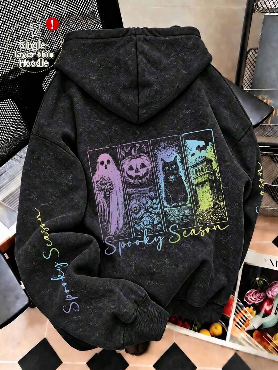 Plus Size Halloween Sweatshirt, A Must-Have Item For Girls In Winter. Casual Black - Black - View 1