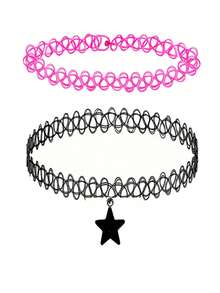 2pcs/Set Tattoo Choker Necklace, Y2K Elastic Jewelry, Flexible Elastic Plastic Material, Stretchable Up To 18 Inches, Skin-Friendly, Halloween Gift - 2pcs - View 16
