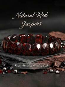 Pulsera elástica de jaspe rojo natural - Pulsera de estilo bohemio hecha a mano, adecuada para aniversario, cumpleaños, regalos de Navidad, material natural adecuado para fiestas, uso diario, ceremonia de graduación, Día del Maestro, Día del Padre - Jaspe rojo - Ver 4