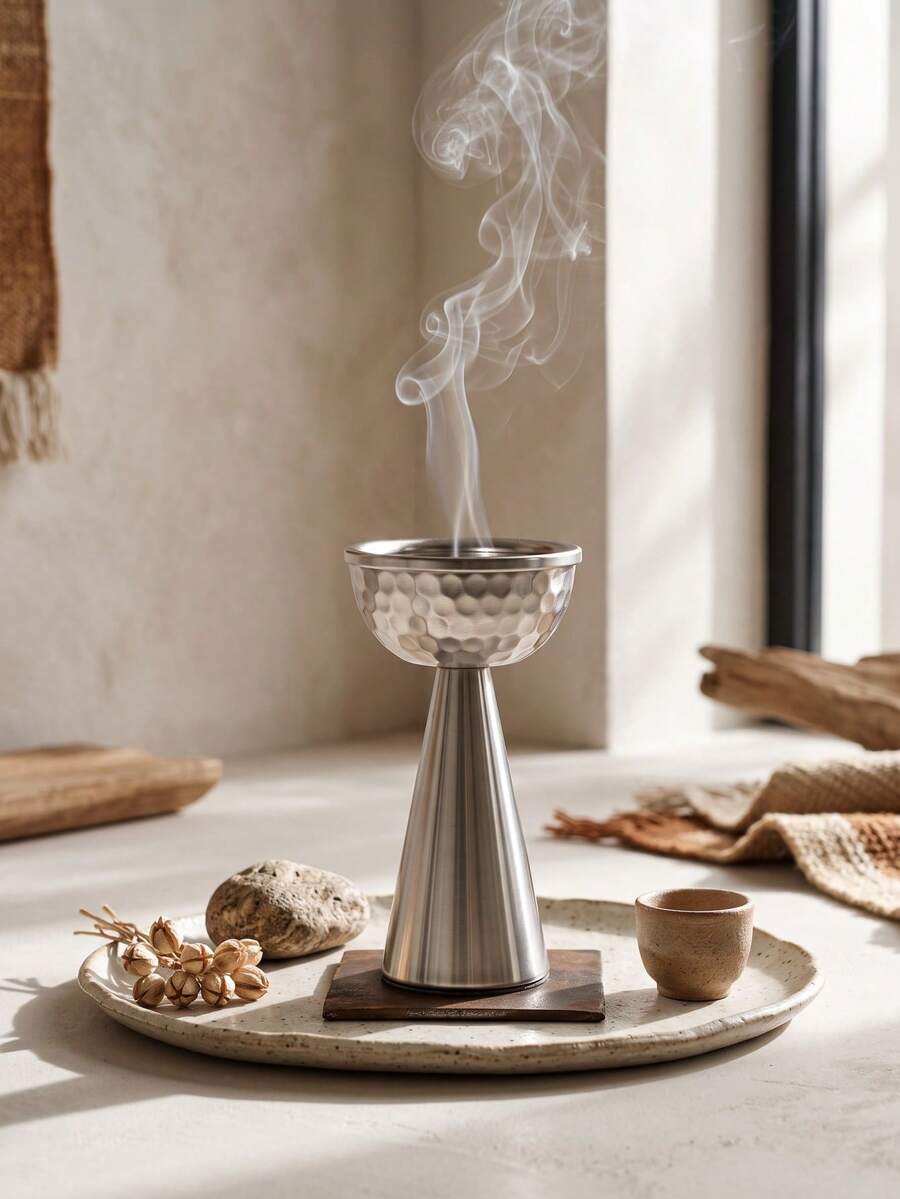Hammered Tall Pedestal Metal Incense Burner, Modern Light Luxury Style Bakhoor Burner, Can Be Used As Aroma Diffuser, Ideal For Home Decor, Room Decoration, Parties & Holidays, Living Room Centerpiece, Office, Yoga Space, Best Gift