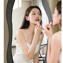 Full-Length Movable Viral-Style Irregular-Shaped Dressing Mirror, Integrated With A Hanger And Coat Rack For Girls' Bedrooms, Mango-Colored Floor-Standing Mirror. - 1PC - View 6