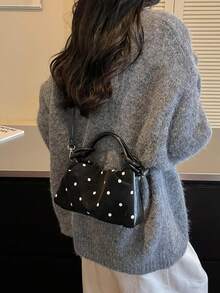 Women's Black Polka Dot Pattern Shoulder Bag, Fashion Faux Leather Crossbody Handbag, Adjustable Strap Daily Commute Tote - Black - View 3