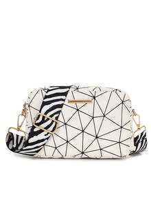 1pc Women's Geometric Rhombus Print Camera Bag, Zebra Stripe Wide Strap Crossbody Small Bag, Casual Versatile Lightweight Shoulder Bag - M1705 - View 16
