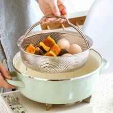304 Stainless Steel Small Steamer Basket, Colander, Food Prep Wash Fruit Basket, Hot Pot Brush Basket, Rice Steamer Rack With Handle - Round Drain Basket - View 12