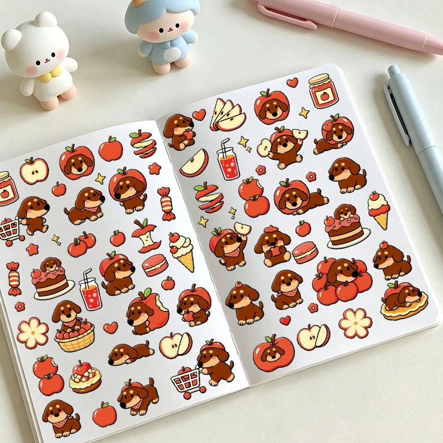 1pc Apple Puppy Sticker Decor For Phone Case, Refrigerator, Planner, Diary, Scrapbook, Planner, Luggage, Window, Guitar, Helmet, Skateboard, Laptop - Multicolor - View 1