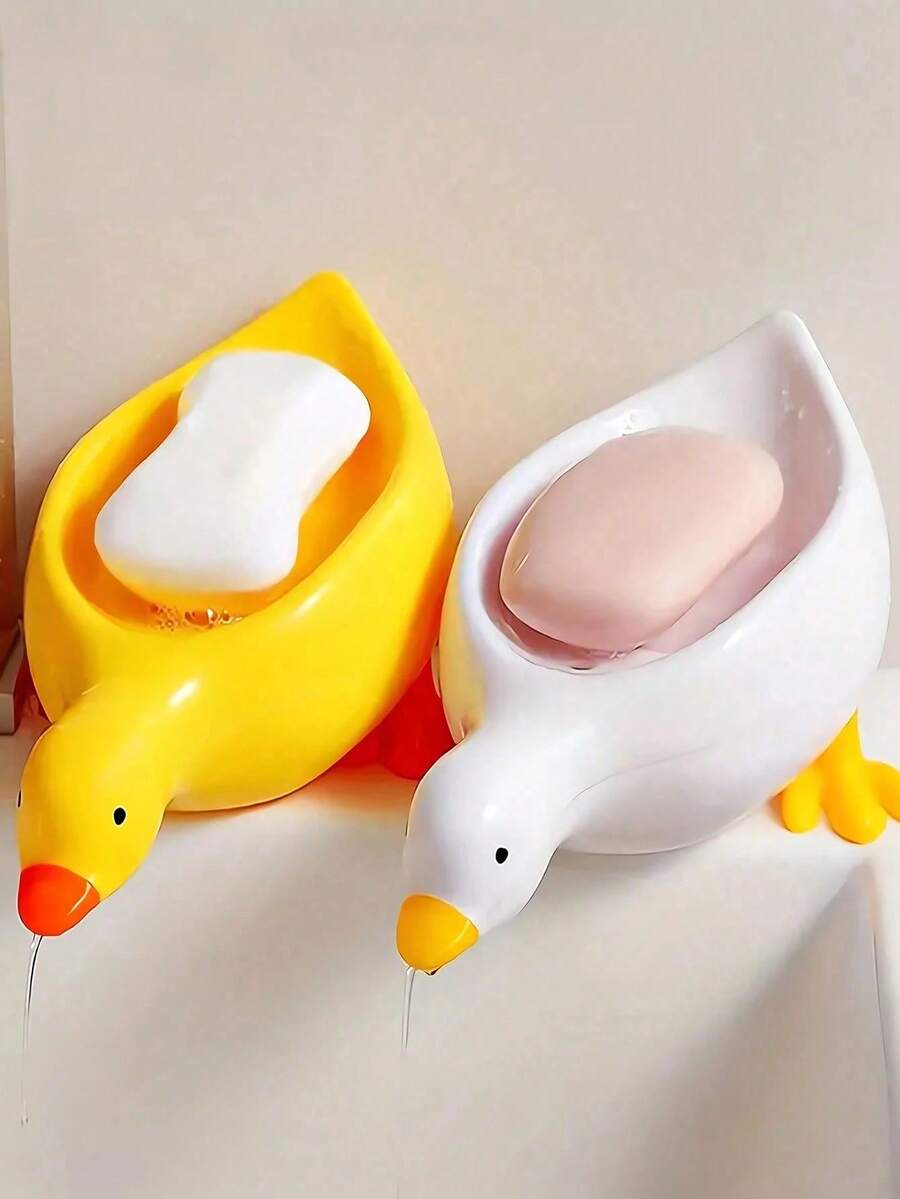 2/1pc Duck Soap Dispenser With Self-Cleaning Drainage System Charming Duck Soap Dish Ideal For Bathtub Or Shower Use Plastic Oval Soap Holder With Duck-Shaped Lid Space-Saving Design Multi-Purpose RV Bathroom Toilet Accessory For Dry - Multicolor - View 1