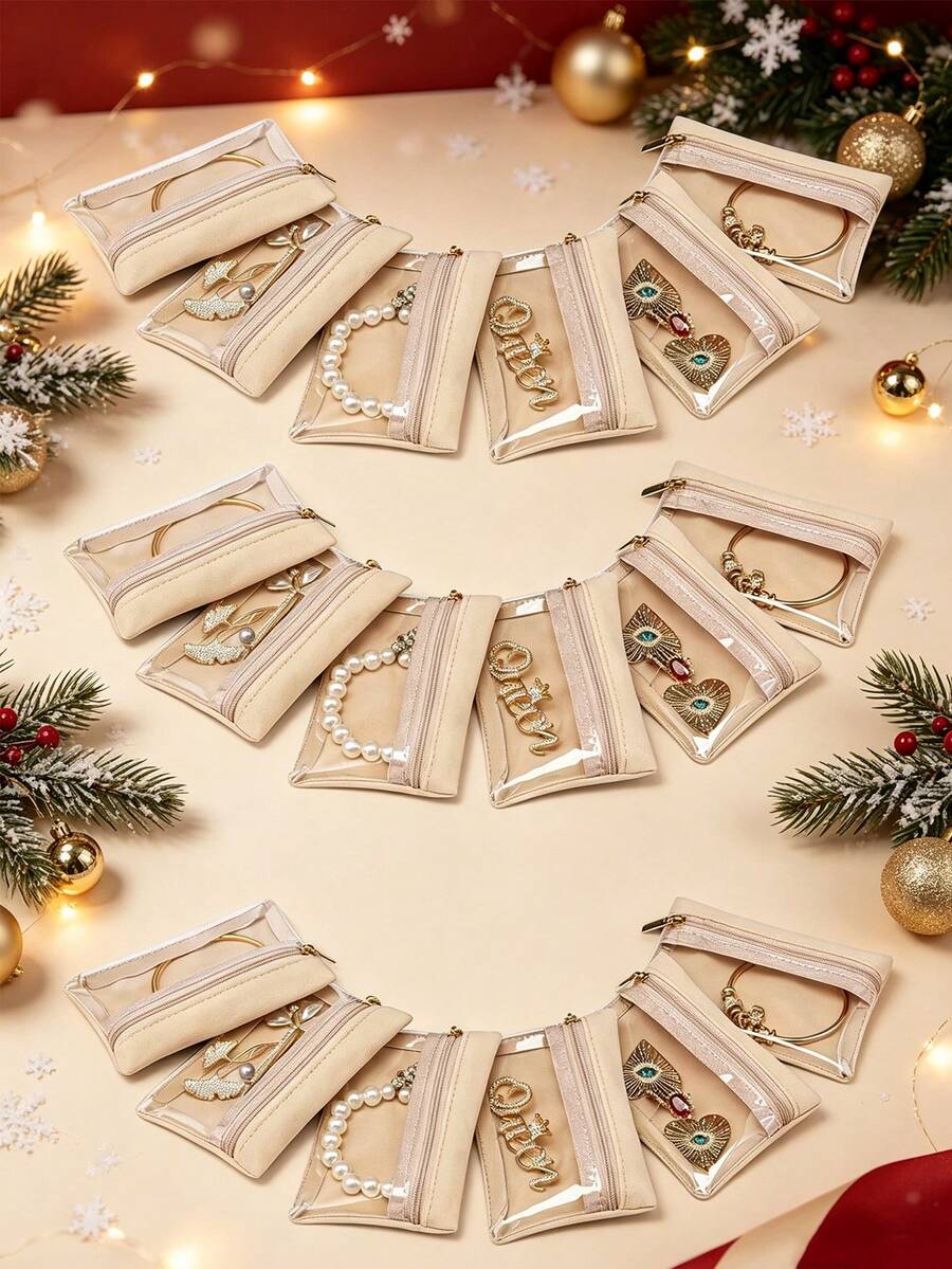 1/2/6pcs Mini Transparent Jewelry Storage Bags, Portable Velvet Zipper Pouches, Travel Carry-On Earring Necklace Ring Organizer, Anti-Oxidation Anti-Tangle, Pocket-Sized Delicate Jewelry Storage Bag, Christmas Gift - Multicolor - View 1